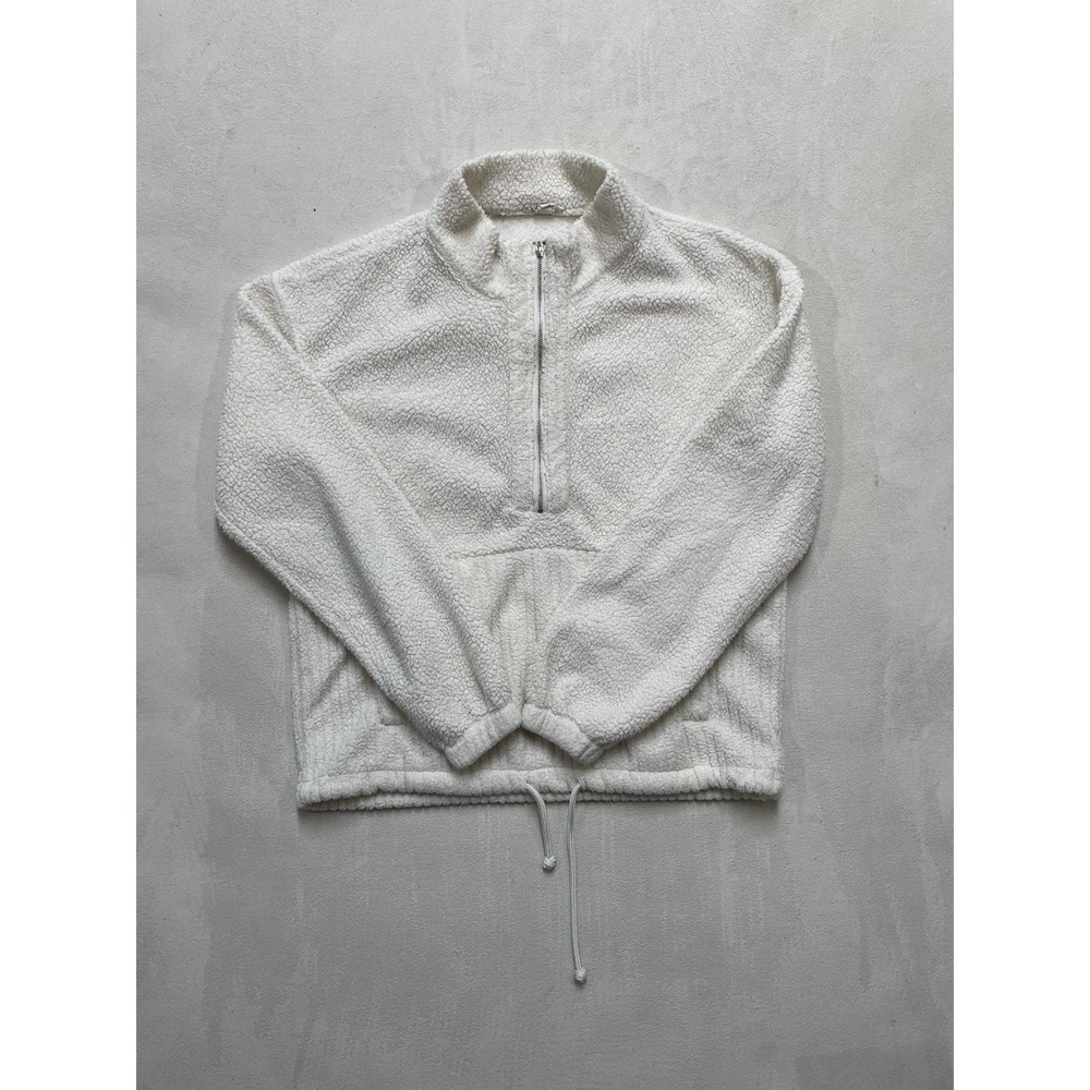 Como Blu Womens Faux Fur Sherpa Fleece Quarter Zip Pullover Off White Small